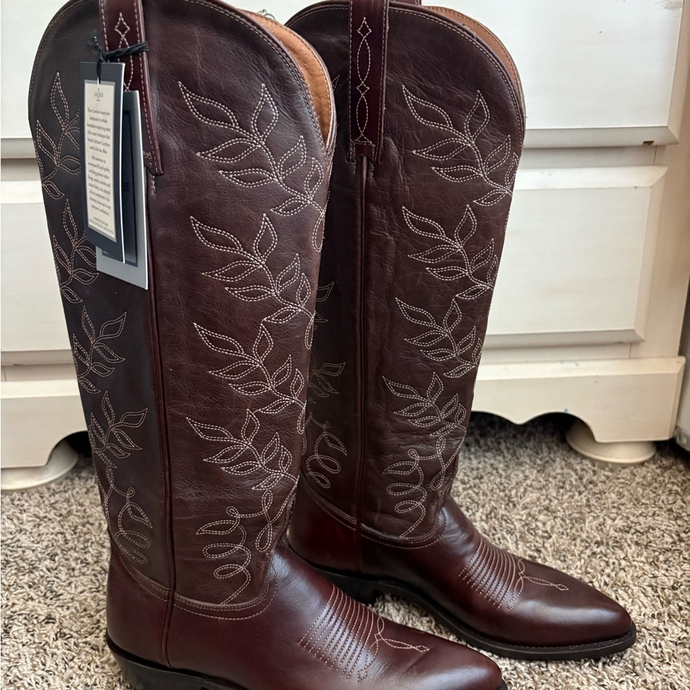 Lucchese Brown Leather Tall Western Boots with Embroidery - Picture 7 of 7